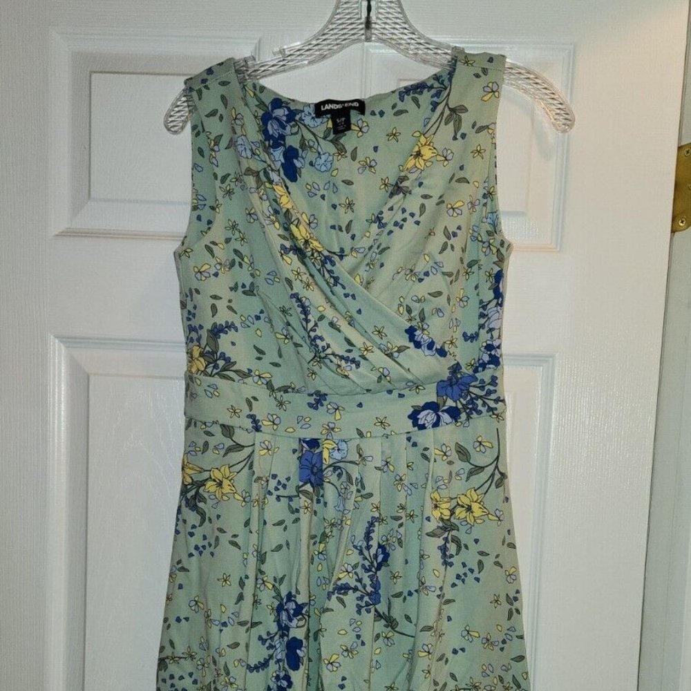 NEW Lands' End Dress Mint Green Floral Print Sleeveless V Neck Small Cruise